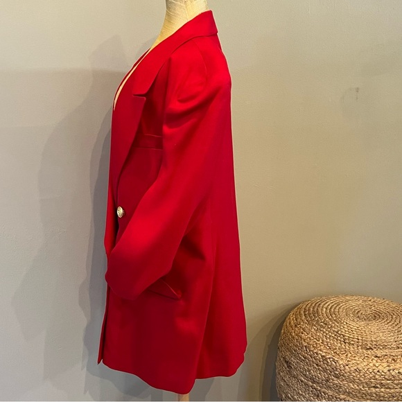 Vintage 90s Oversized Red Gold Button Long Blazer Double Breasted Sz 12 - Picture 2 of 14